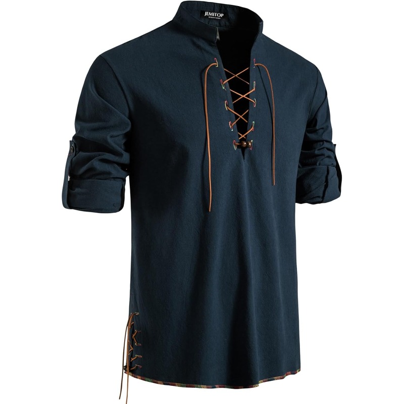 Medieval Gothic Lace Up Pirate Shirt - Camicia da pirata da uomo vichinga