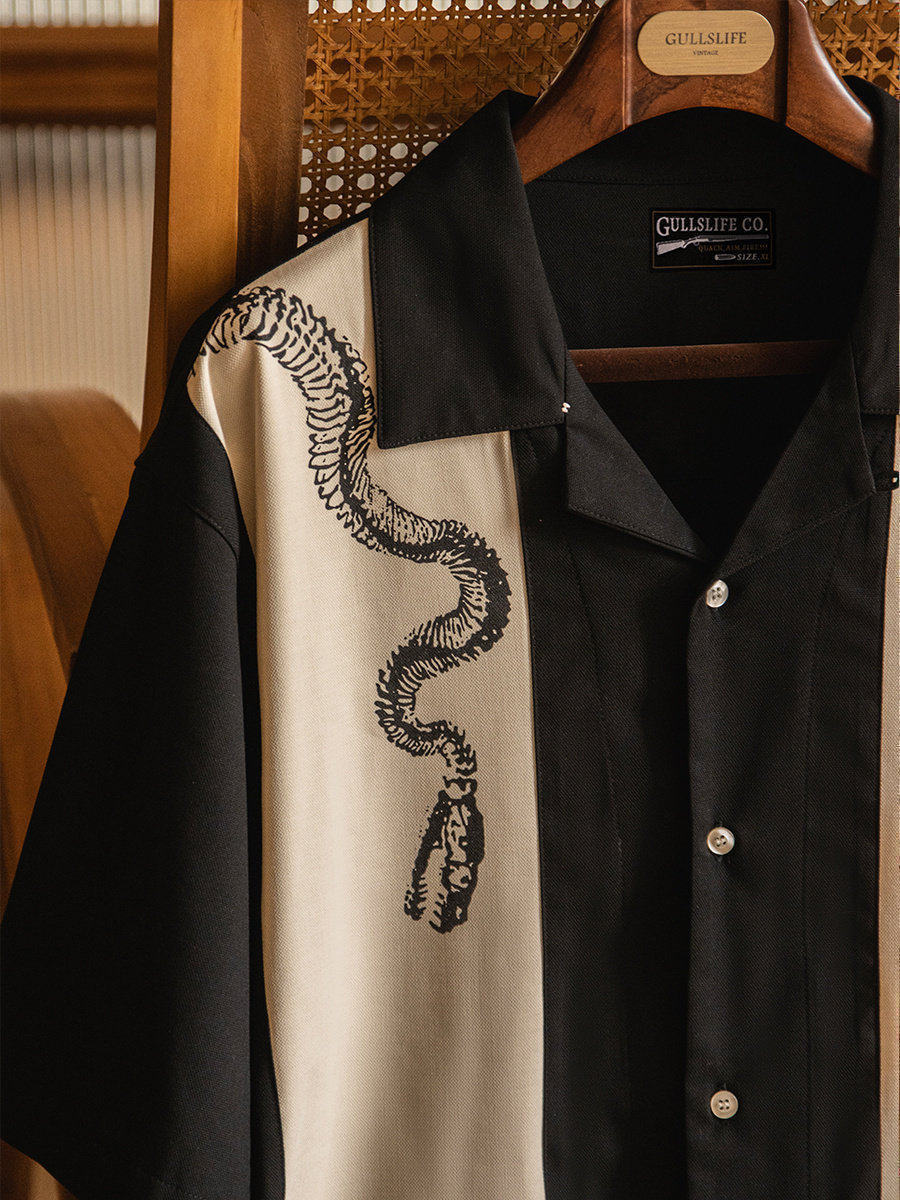 Short Sleeve Bowling Shirt Retro - Camicia da uomo a maniche corte