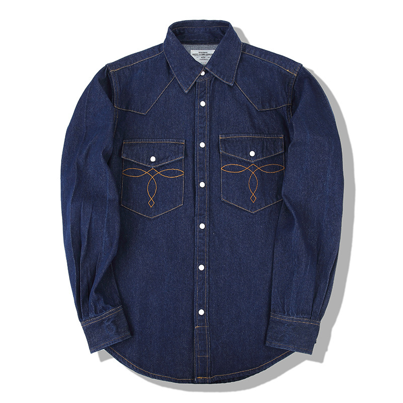 Mens Western Denim Pearl Snap Shirt - Camicia in Denim Vintage American Wash