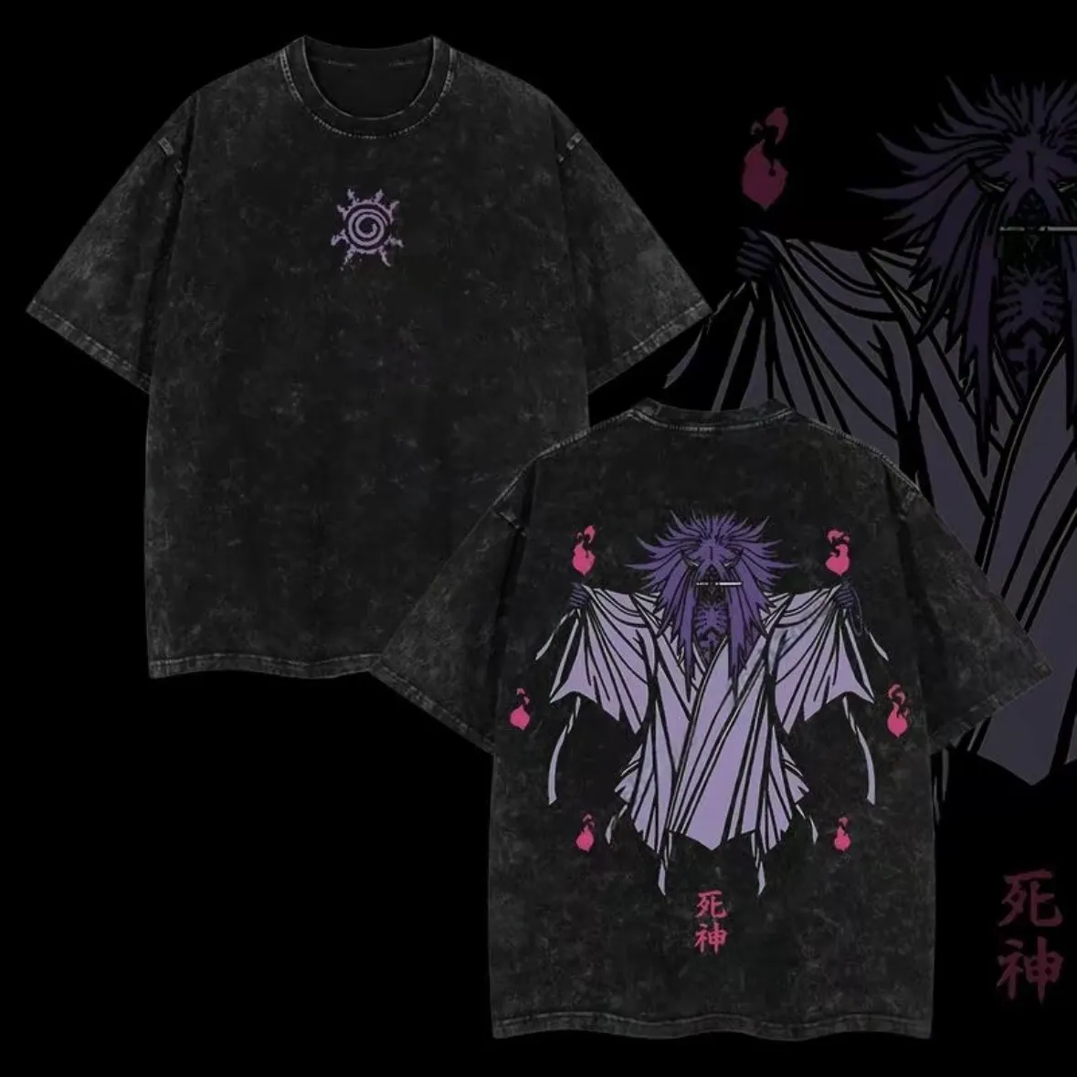 Acid Wash Vintage Graphic T Shirt - T-Shirt Shinigami Naruto con Sigillo del