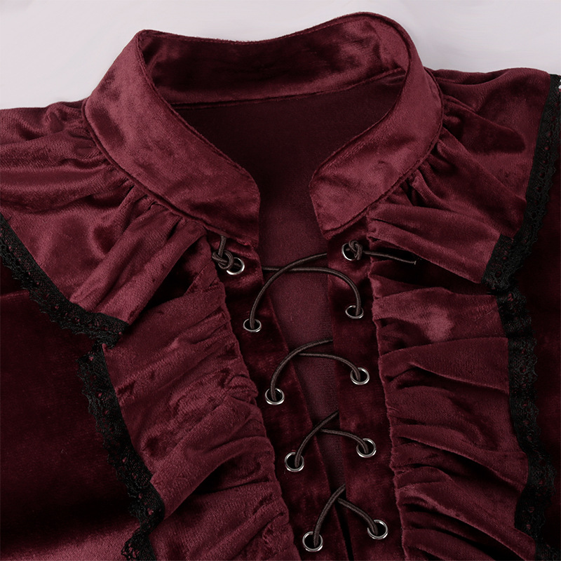 Red Lace Up Ruffles Lantern Sl - Medieval Gothic Lace Up Pirate Shirt recensione e prezzo