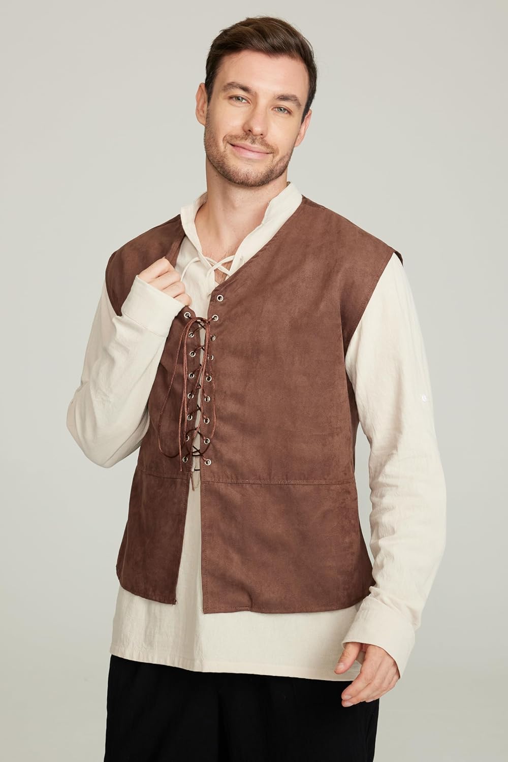 Set da 2 pezzi Gilet da pirata - Medieval Gothic Lace Up Pirate Shirt recensione e prezzo
