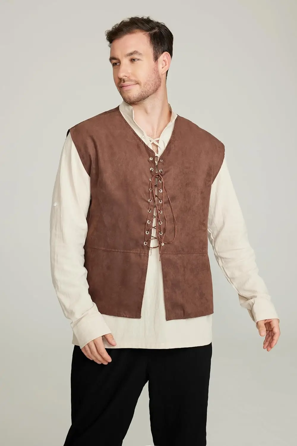 Set da 2 pezzi Gilet da pirata - Medieval Gothic Lace Up Pirate Shirt recensione e prezzo