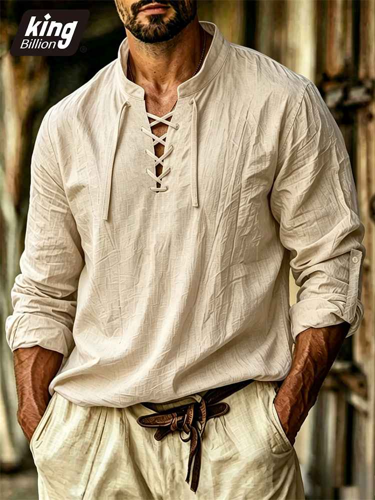 T-shirt da uomo con scollo a V - Medieval Gothic Lace Up Pirate Shirt recensione e prezzo